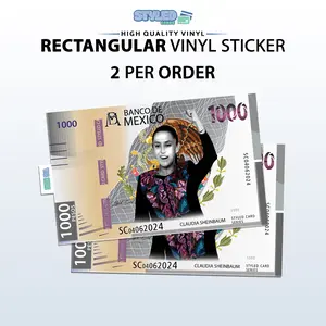 1000 pesos of claudia sheinaum rectangular vinyl sticker